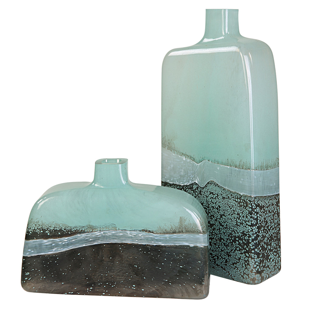 Fuze Aqua & Bronze Vases, Set Of 2