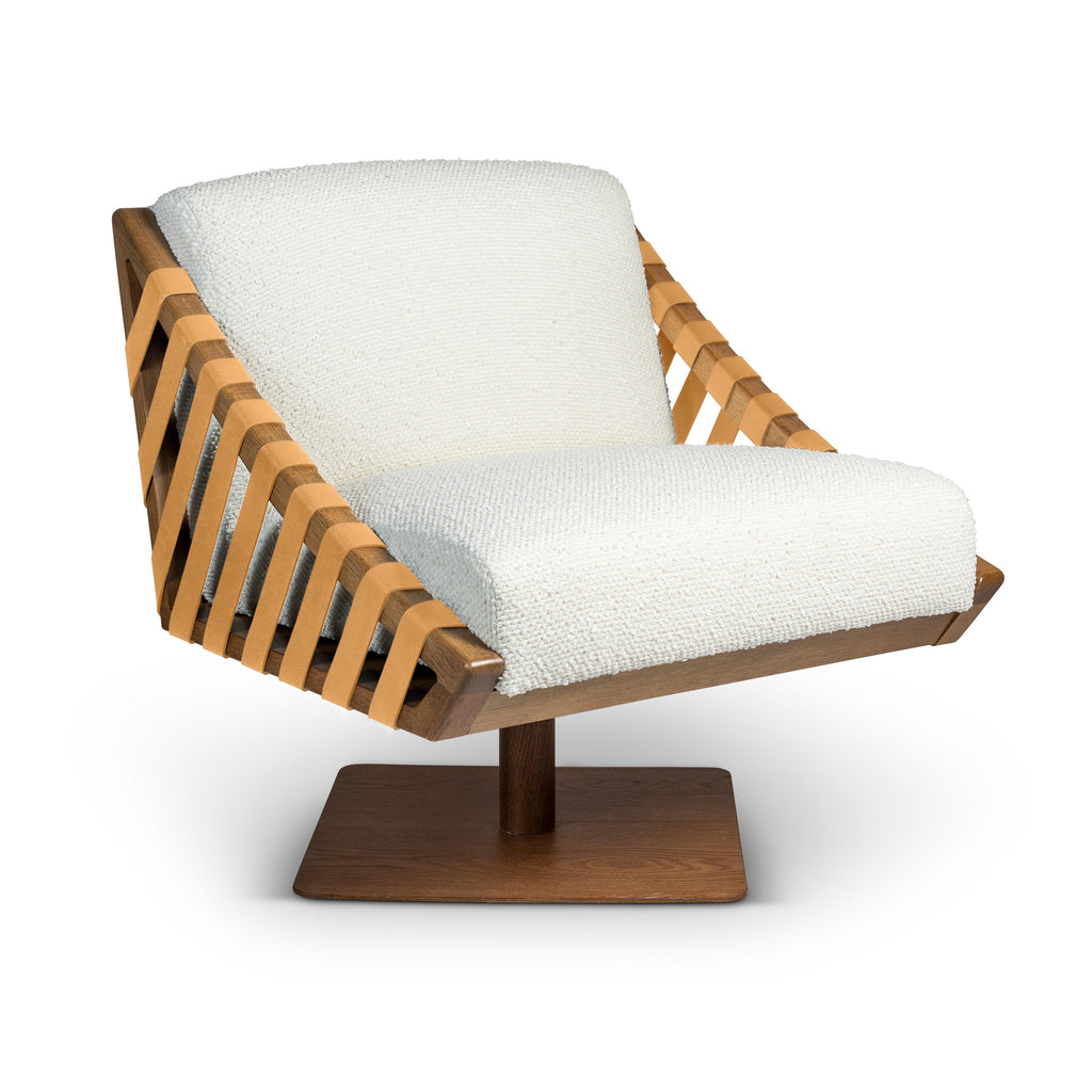 Modern Brazilian Girona Swivel Chair, Pecan Frame