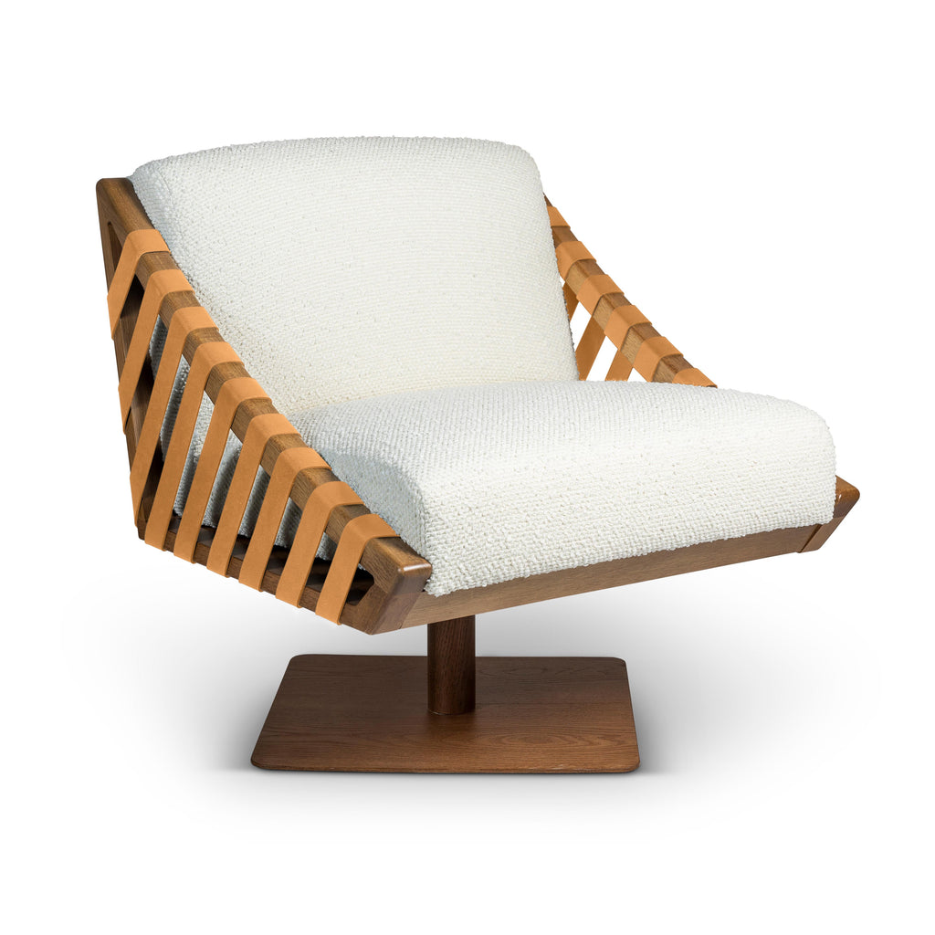 Modern Brazilian Girona Swivel Chair, Pecan Frame