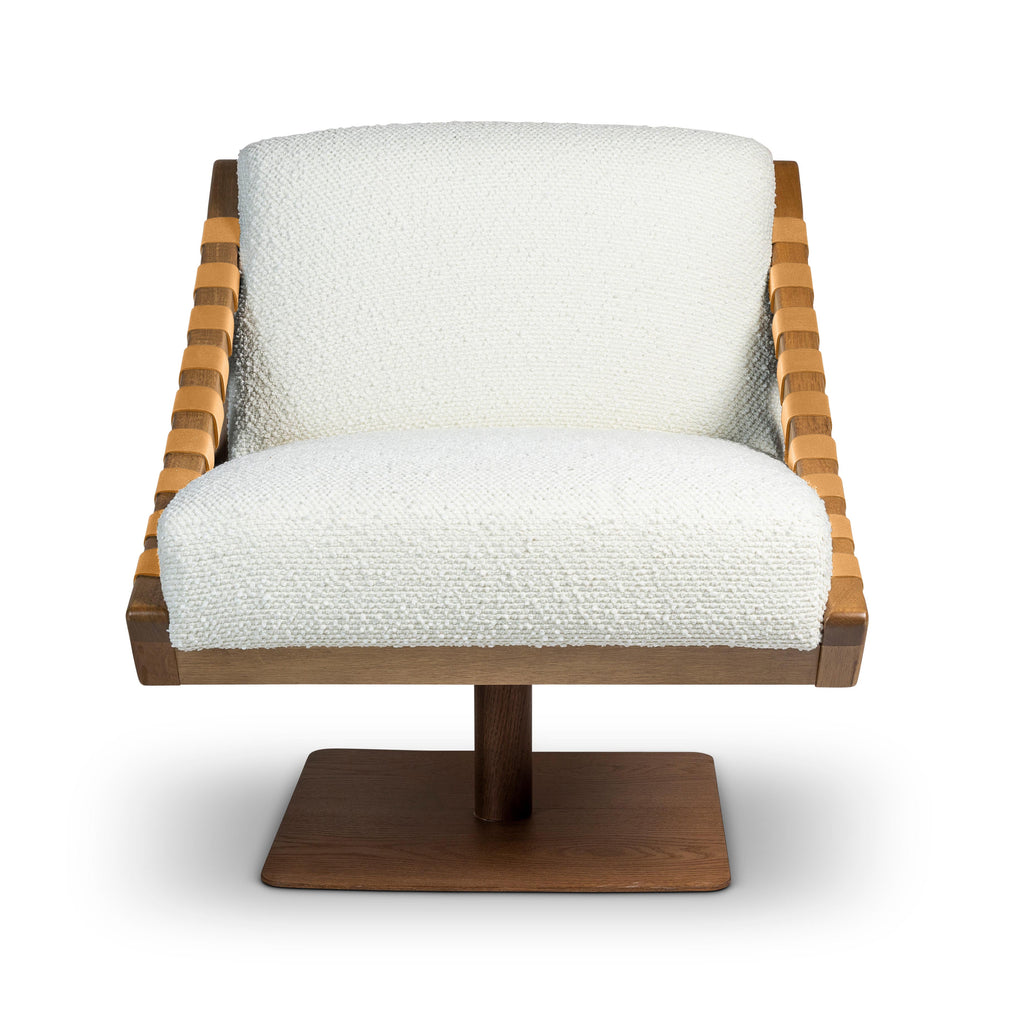 Modern Brazilian Girona Swivel Chair, Pecan Frame