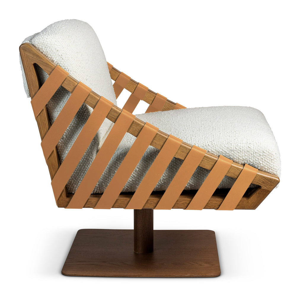 Modern Brazilian Girona Swivel Chair, Pecan Frame