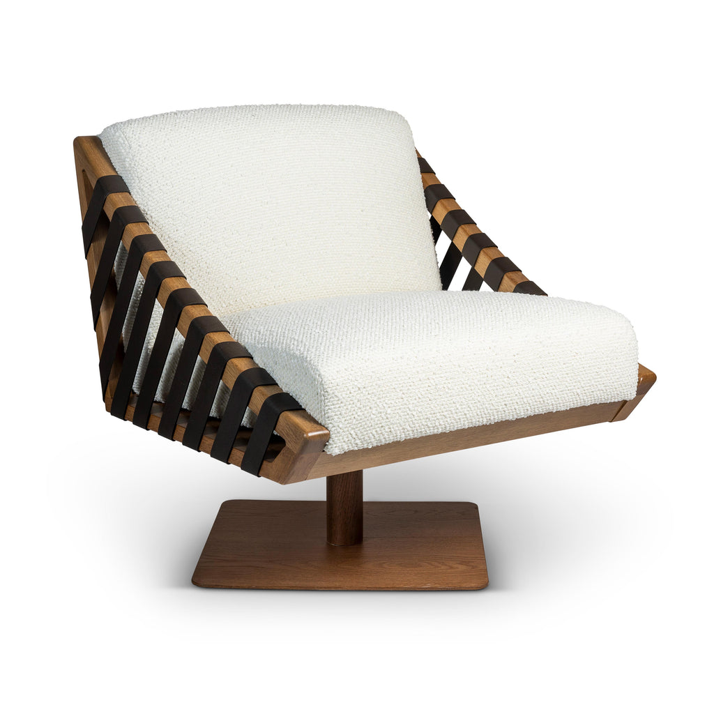 Modern Brazilian Girona Swivel Chair, Pecan Frame