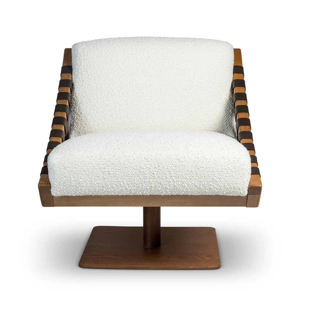 Modern Brazilian Girona Swivel Chair, Pecan Frame