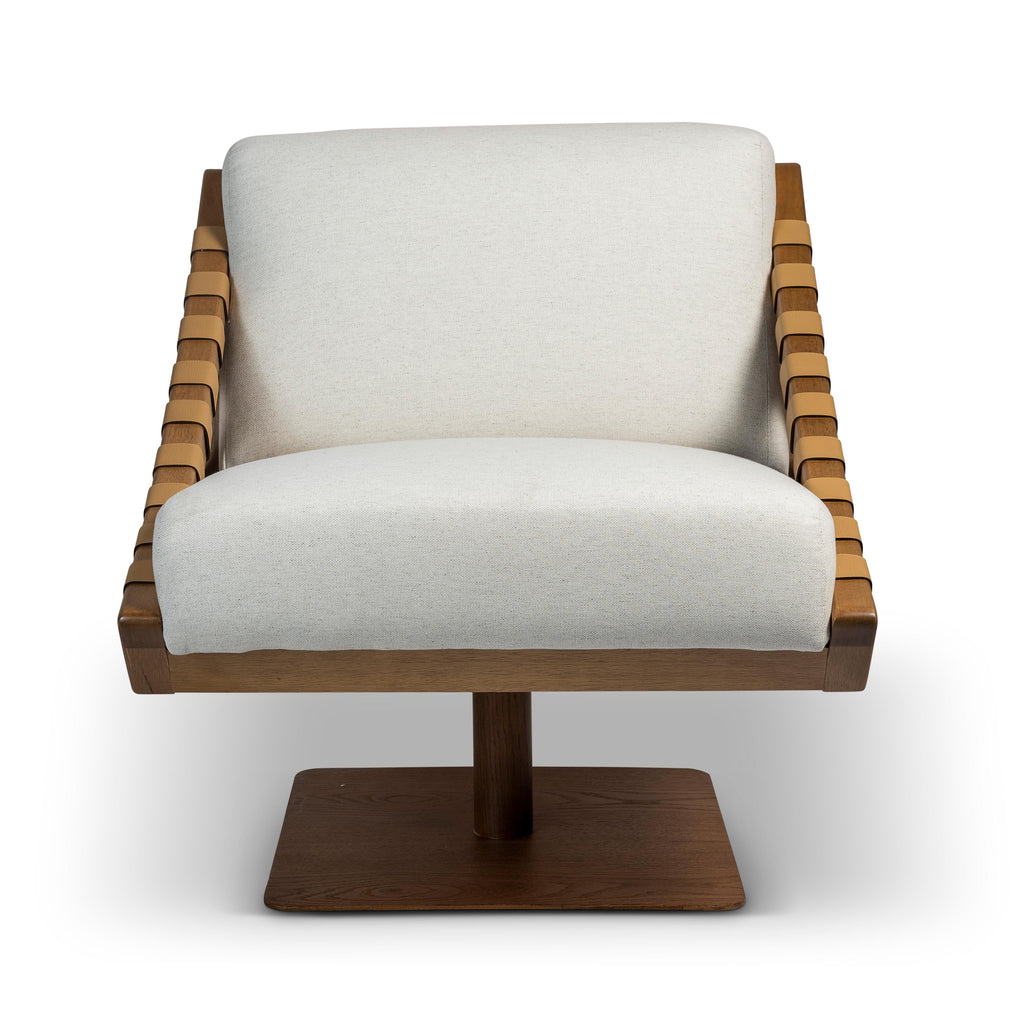 Modern Brazilian Girona Swivel Chair, Pecan Frame