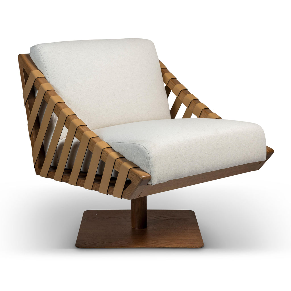 Modern Brazilian Girona Swivel Chair, Pecan Frame