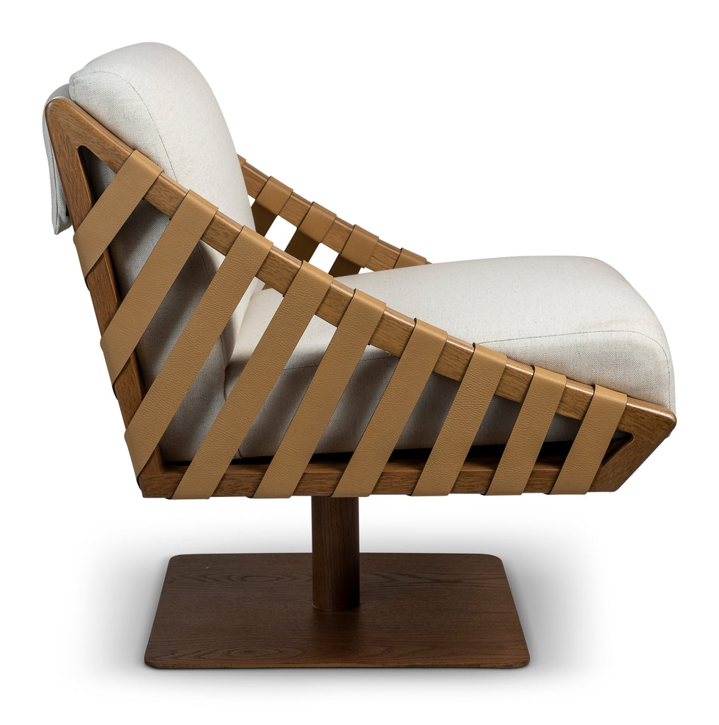 Modern Brazilian Girona Swivel Chair, Pecan Frame