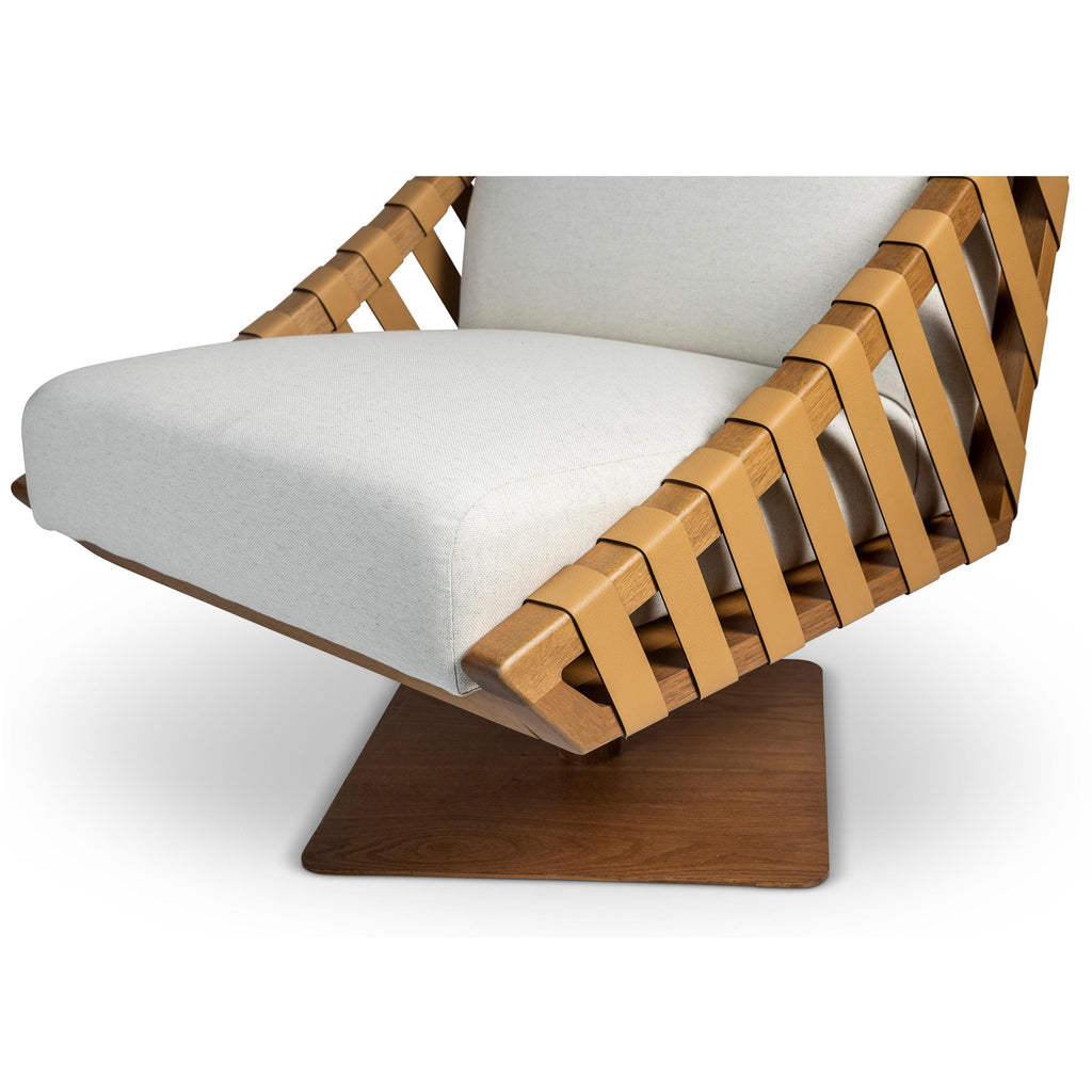 Modern Brazilian Girona Swivel Chair, Pecan Frame