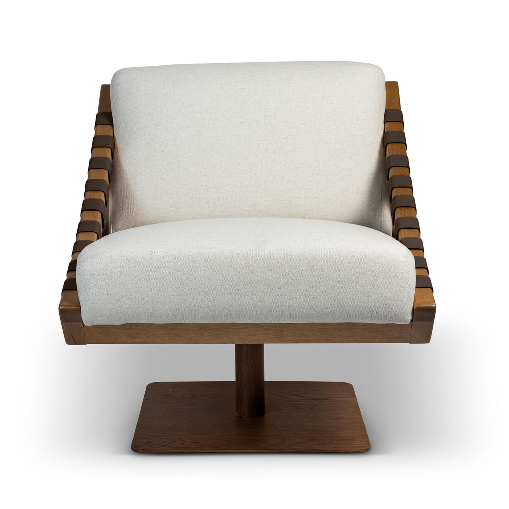 Modern Brazilian Girona Swivel Chair, Pecan Frame