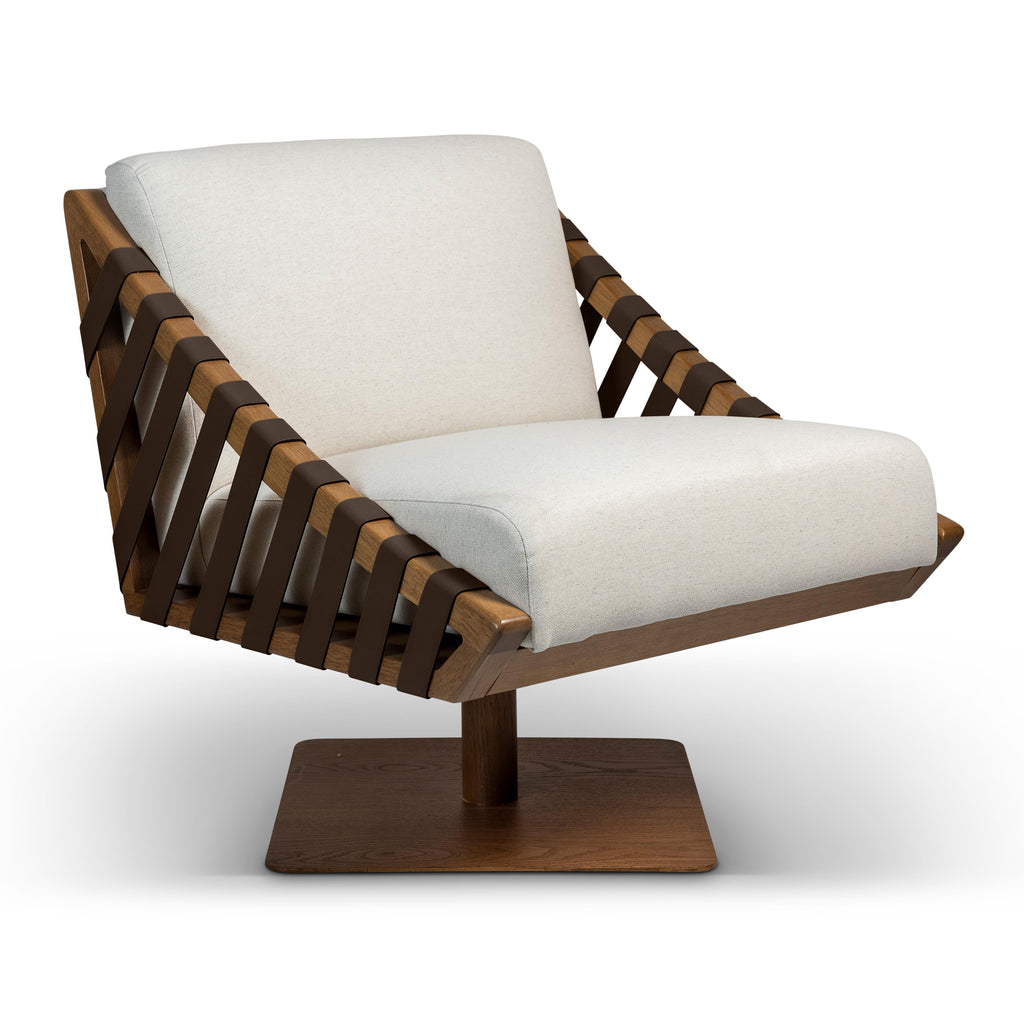 Modern Brazilian Girona Swivel Chair, Pecan Frame