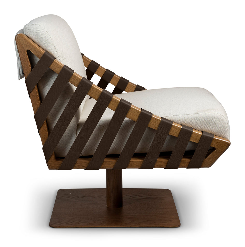 Modern Brazilian Girona Swivel Chair, Pecan Frame