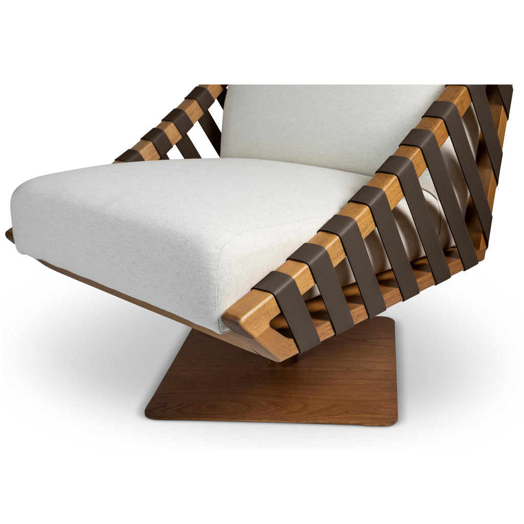 Modern Brazilian Girona Swivel Chair, Pecan Frame