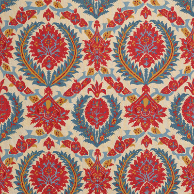 Zenobia Linen Print - Pompeian Red/Blue (Sample)