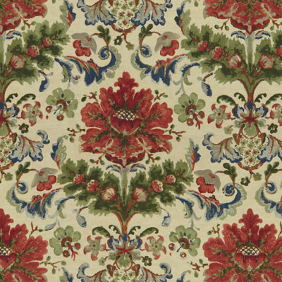 Windsor Damask Cotton & Linen Print - Red On Ecru (Sample)