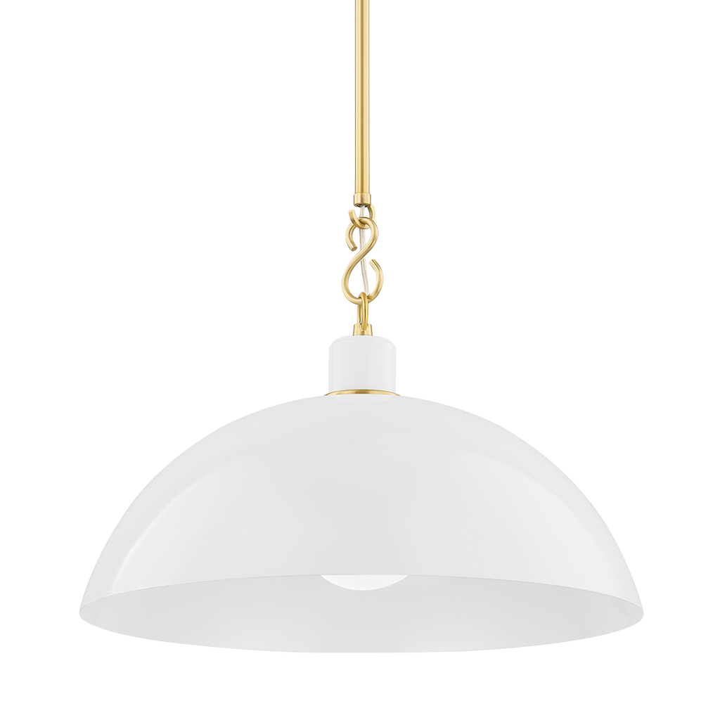 Camille 1 Light Pendant - Aged Brass 10.75" - Glossy White