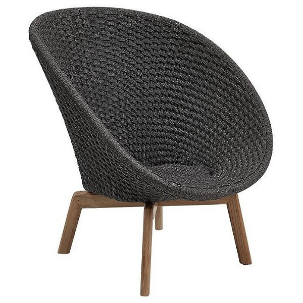 Peacock Soft Rope Lounge Chair With Teak Legs, Dark Grey