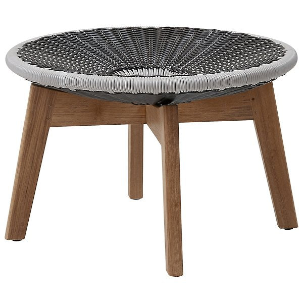 Teak Outdoor Footstool / Side Table, Grey with Light Grey Cane-line Weave
