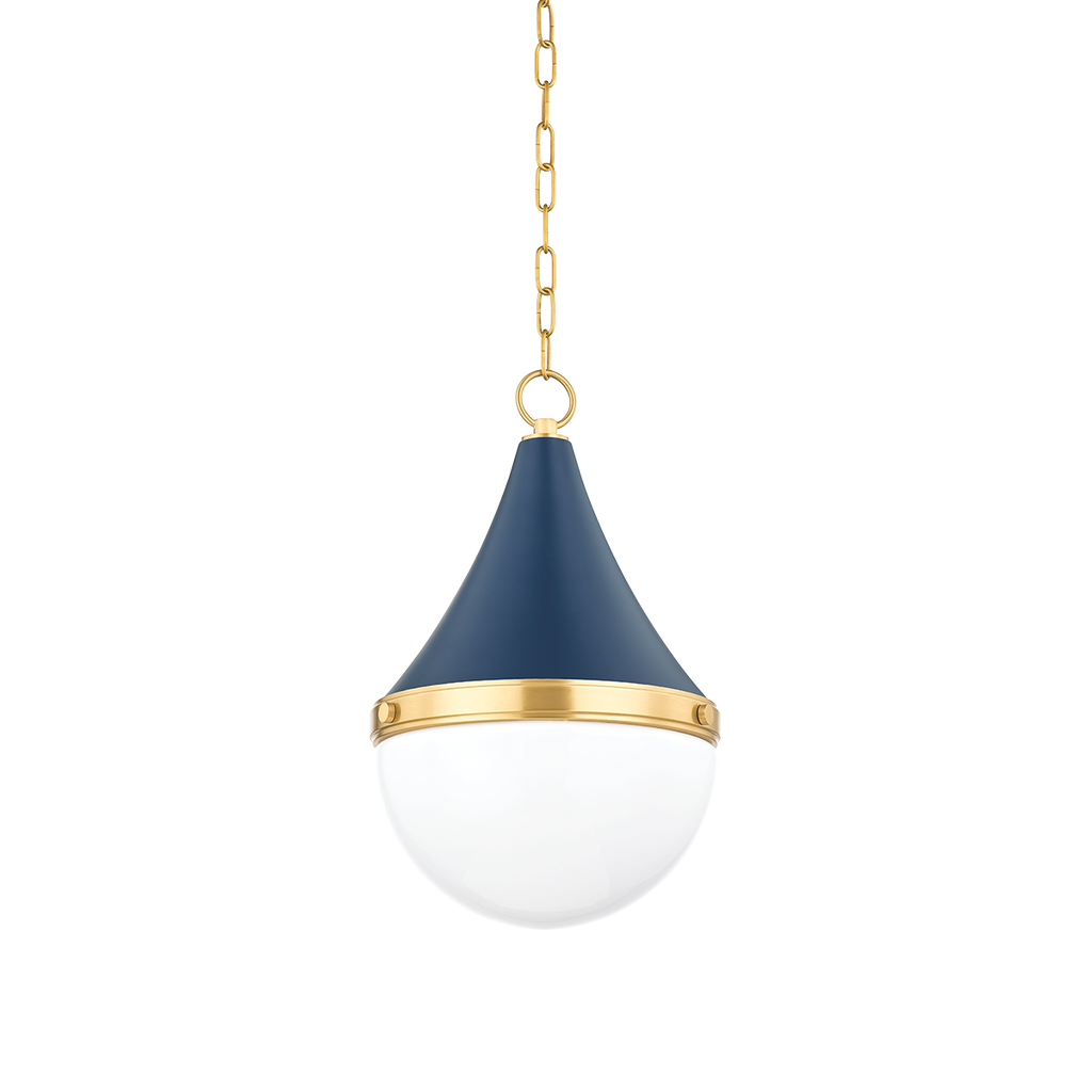 Ciara 1 Light Pendant - Aged Brass 18" - Soft Navy