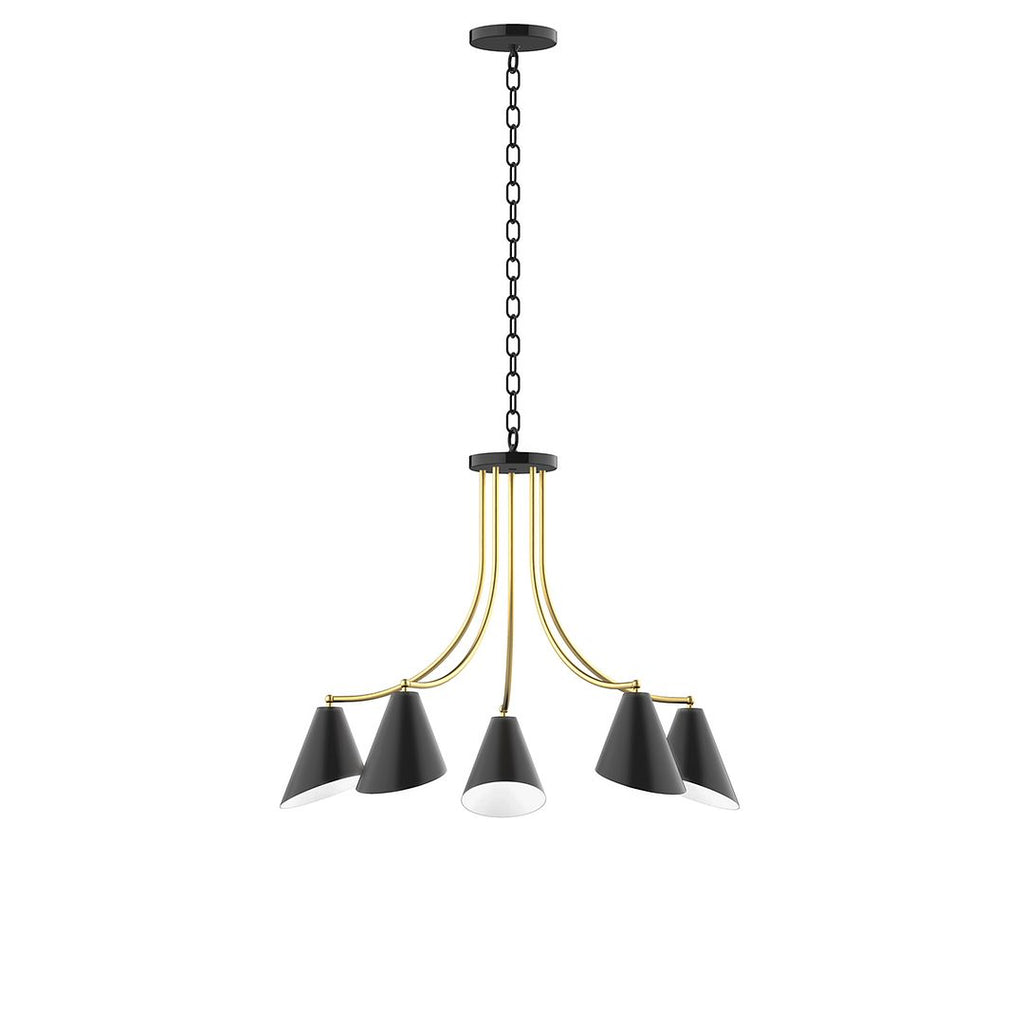 5-Light J-Series Chandelier, Black With Brushed Brass Accents - CHN415-41-91