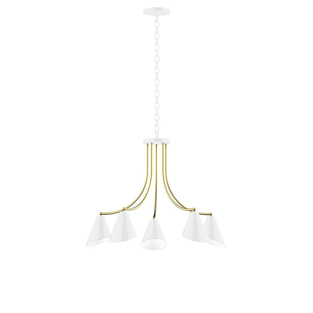 5-Light J-Series Chandelier, White With Brushed Brass Accents - CHN415-44-91