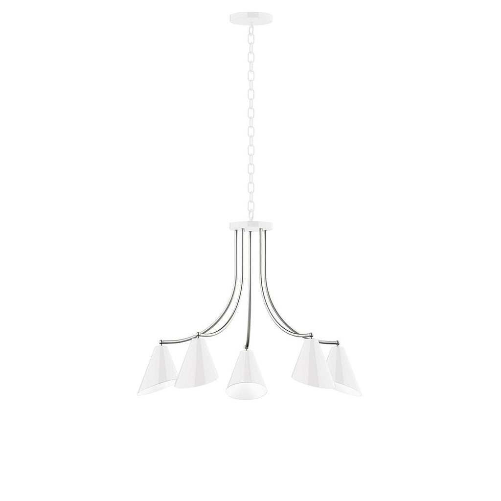 5-Light J-Series Chandelier, White With Brushed Nickel Accents - CHN415-44-96