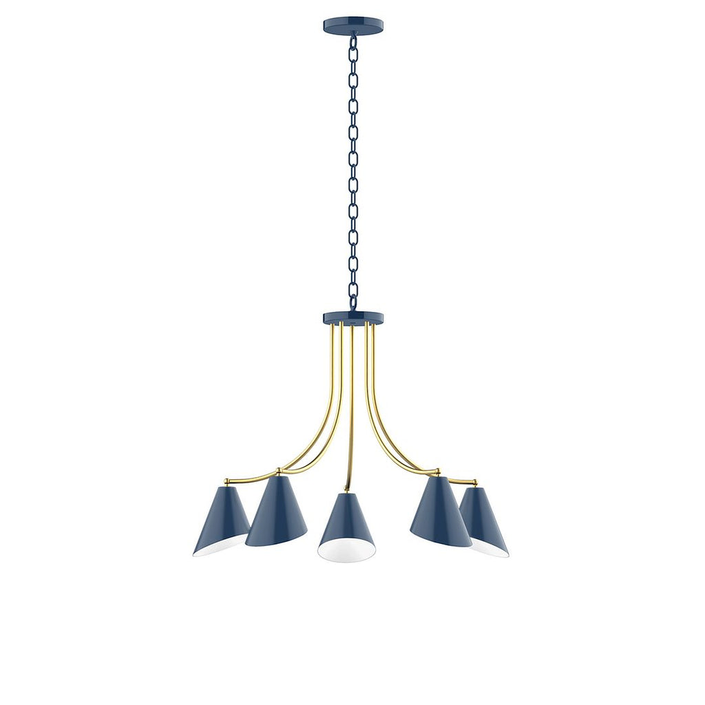 5-Light J-Series Chandelier, Navy With Brushed Brass Accents - CHN415-50-91