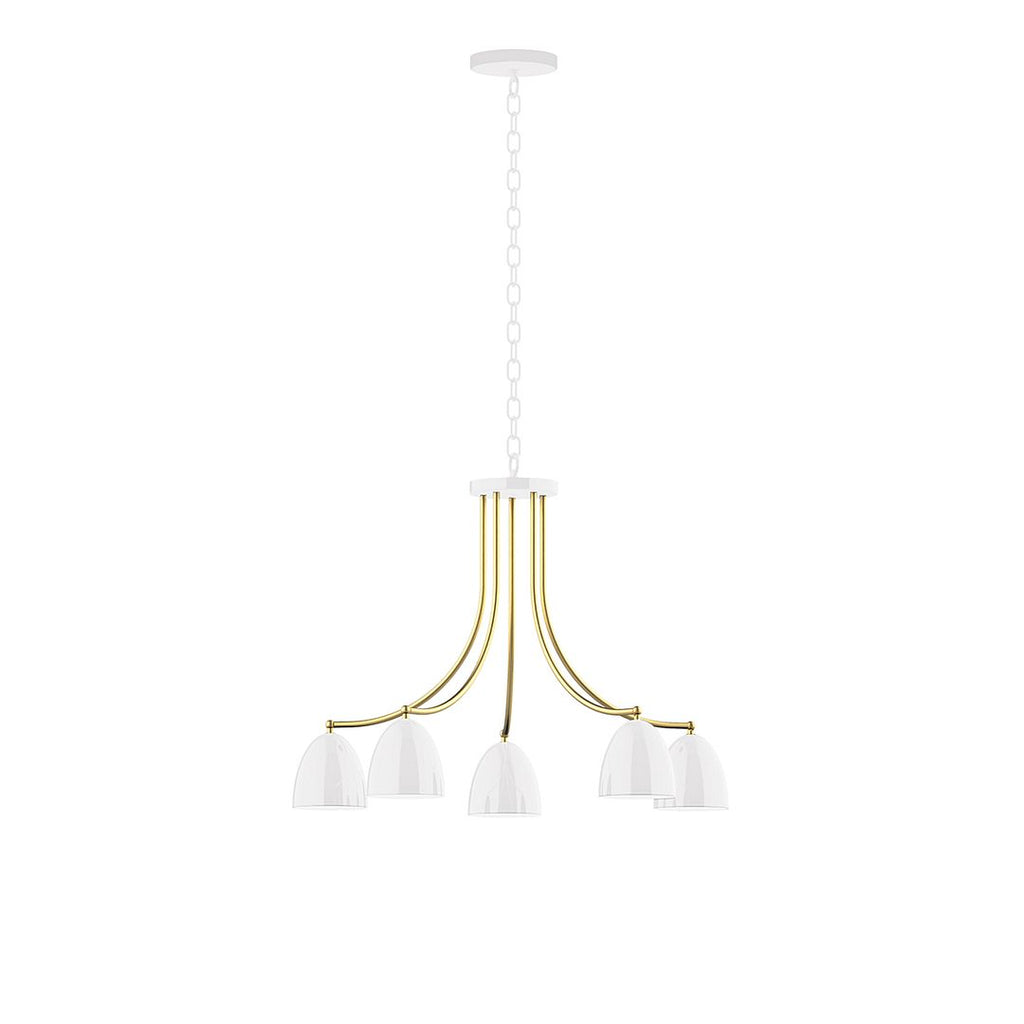 5-Light J-Series Chandelier, White With Brushed Brass Accents - CHN417-44-91