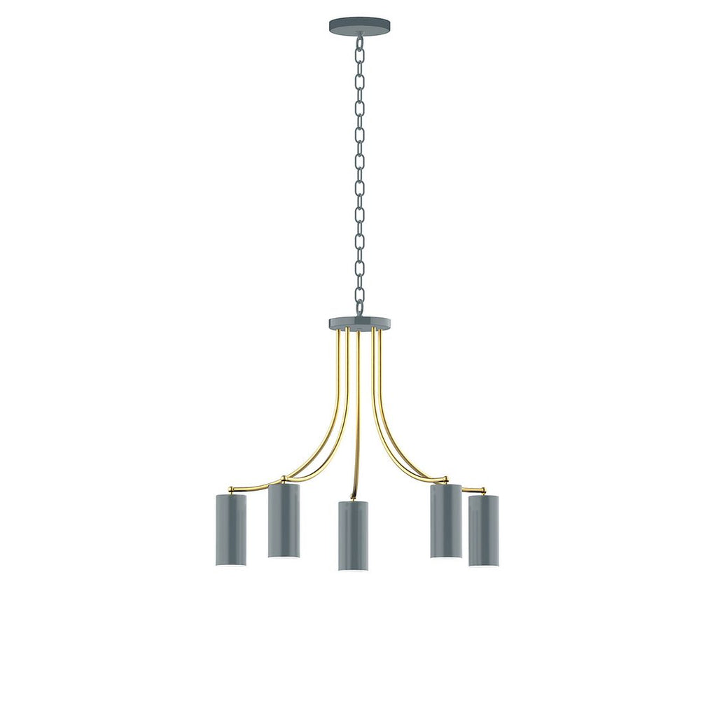 5-Light J-Series Chandelier, Slate Gray With Brushed Brass Accents - CHN418-40-91