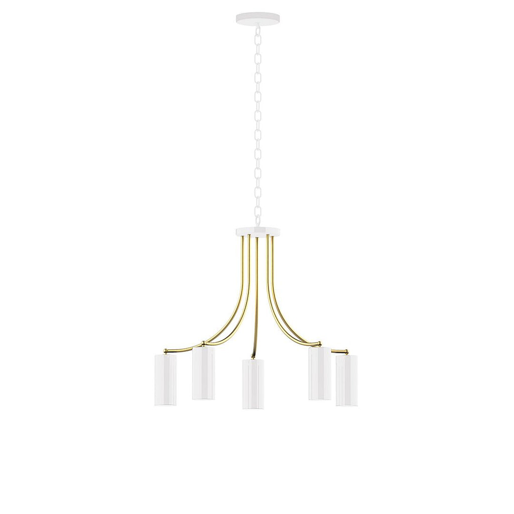 5-Light J-Series Chandelier, White With Brushed Brass Accents - CHN418-44-91