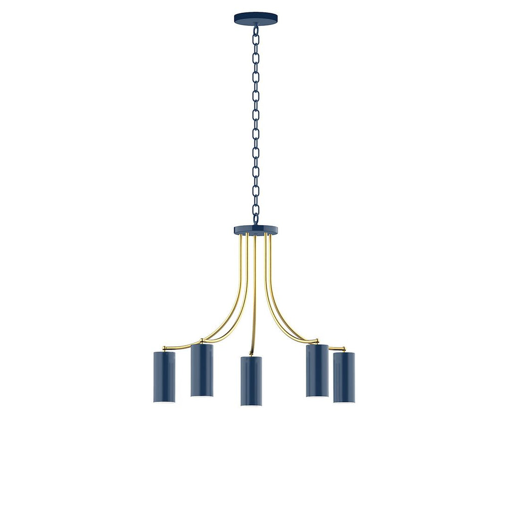 5-Light J-Series Chandelier, Navy With Brushed Brass Accents - CHN418-50-91