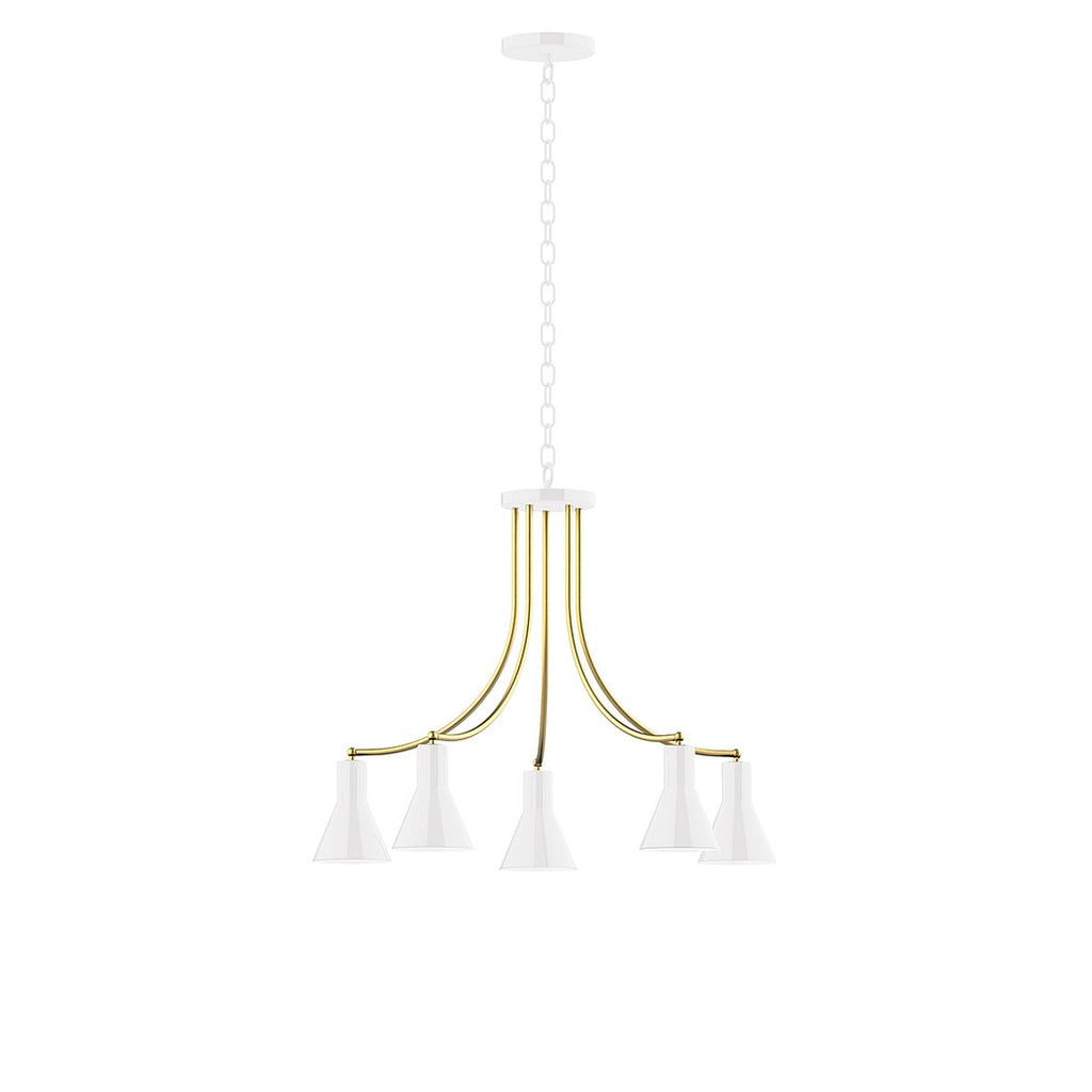 5-Light J-Series Chandelier, White With Brushed Brass Accents - CHN436-44-91