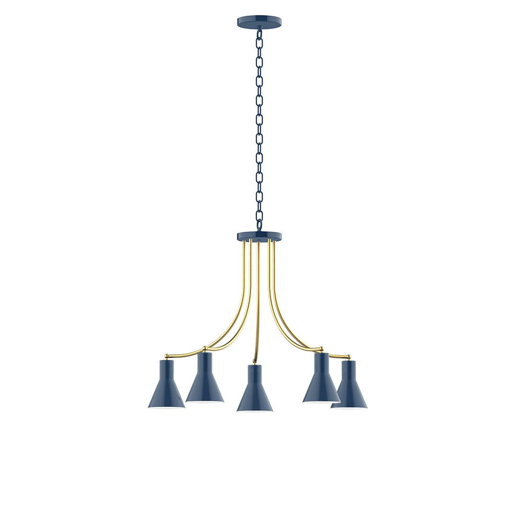 5-Light J-Series Chandelier, Navy With Brushed Brass Accents - CHN436-50-91