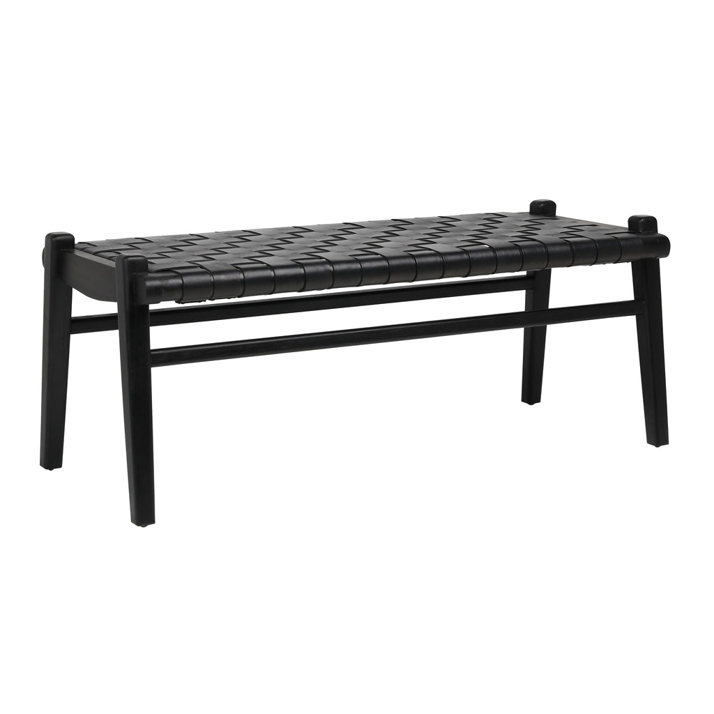 Alora 45" Teak and Black Woven Leather Bench