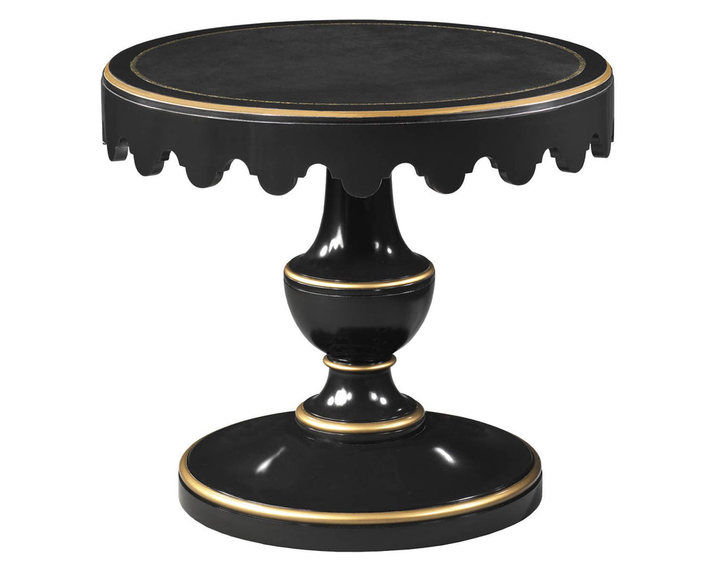 Dorothy Draper Scalloped Lamp Table in Black with Leather Top