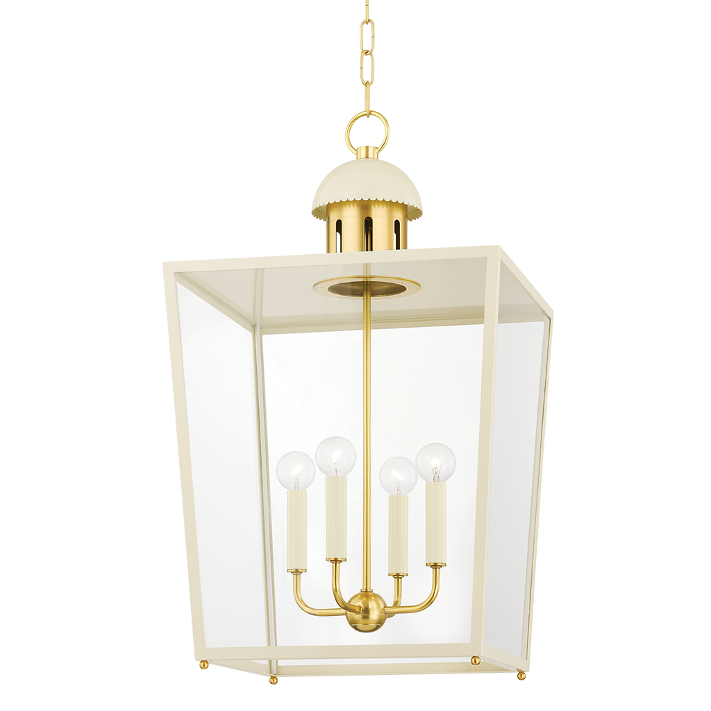 June 4 Light Lantern - Aged Brass 28.25" - Soft Cream