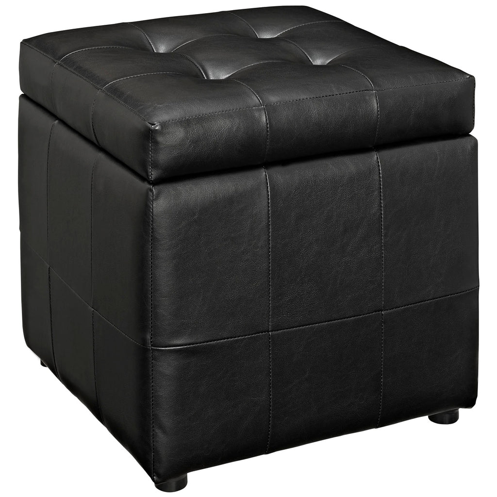 Volt Storage Upholstered Vinyl Ottoman in Black