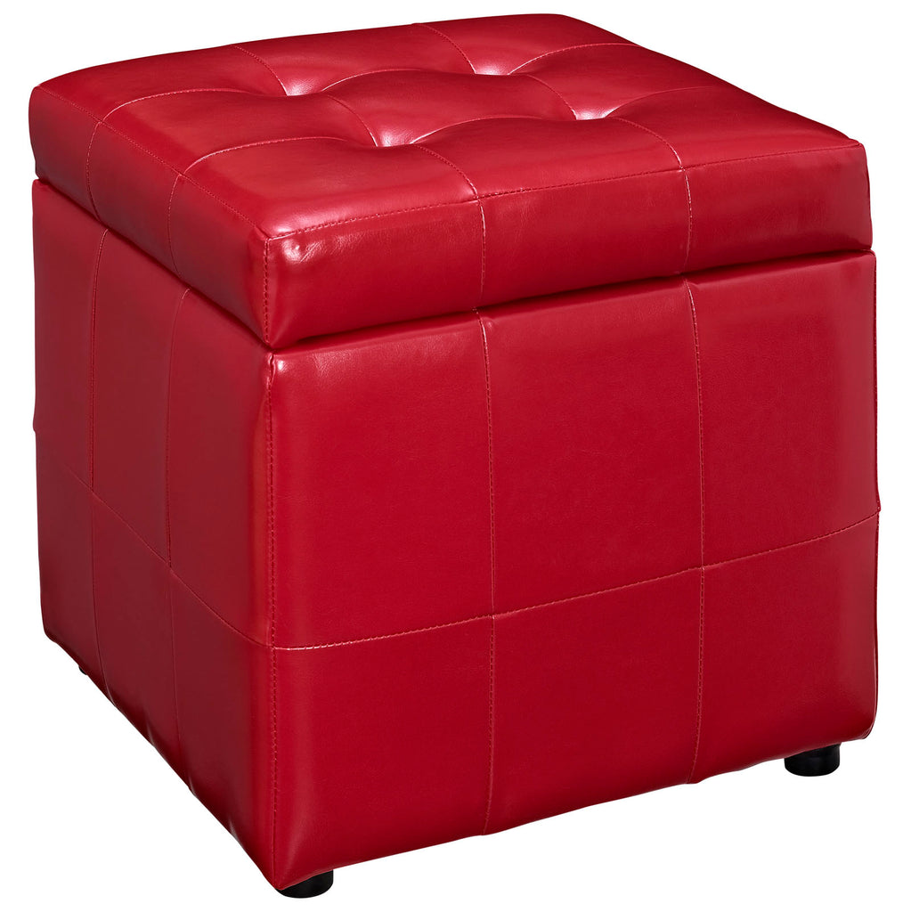 Volt Storage Upholstered Vinyl Ottoman in Red