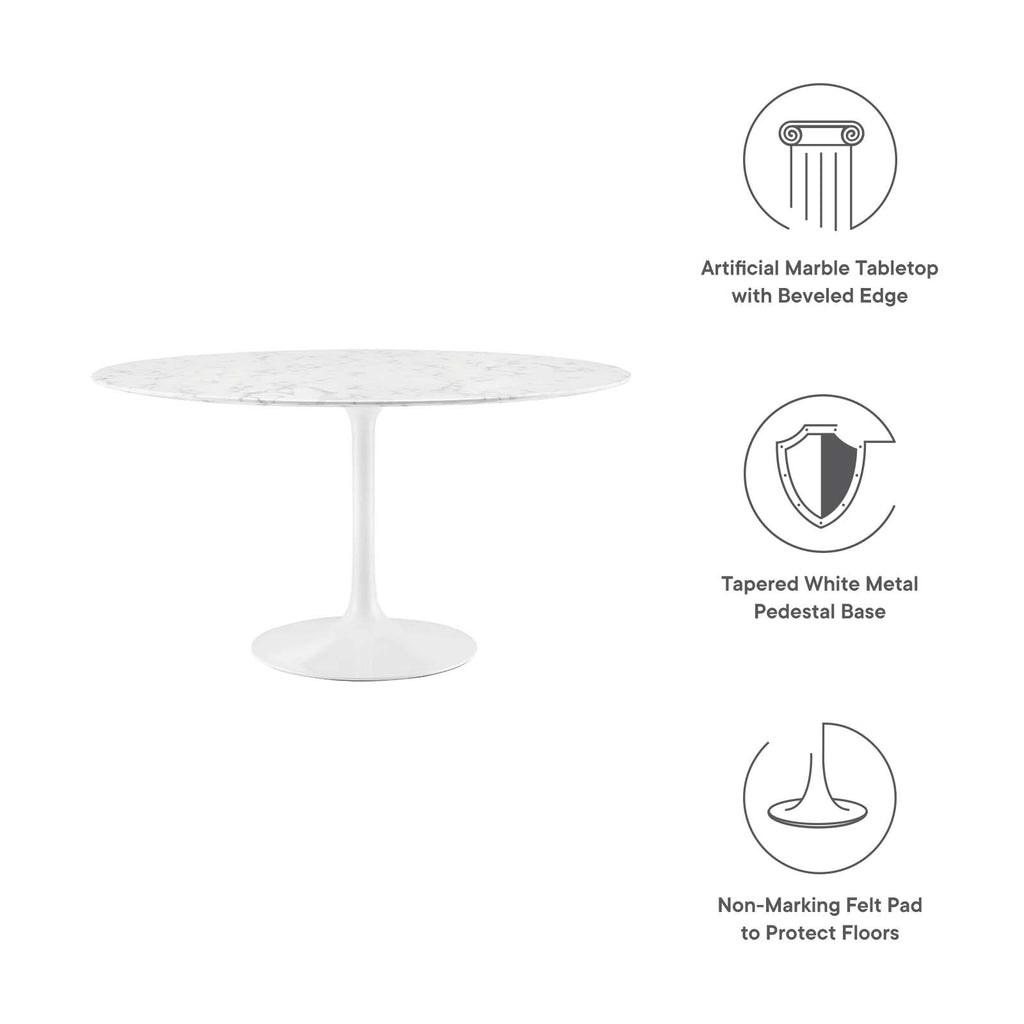 Lippa 47" Round Artificial Marble Dining Table in White