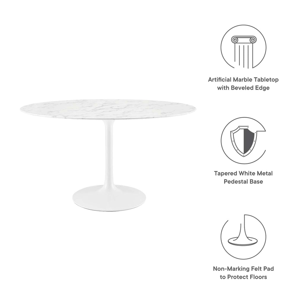 Lippa 54" Oval Artificial Marble Dining Table in White