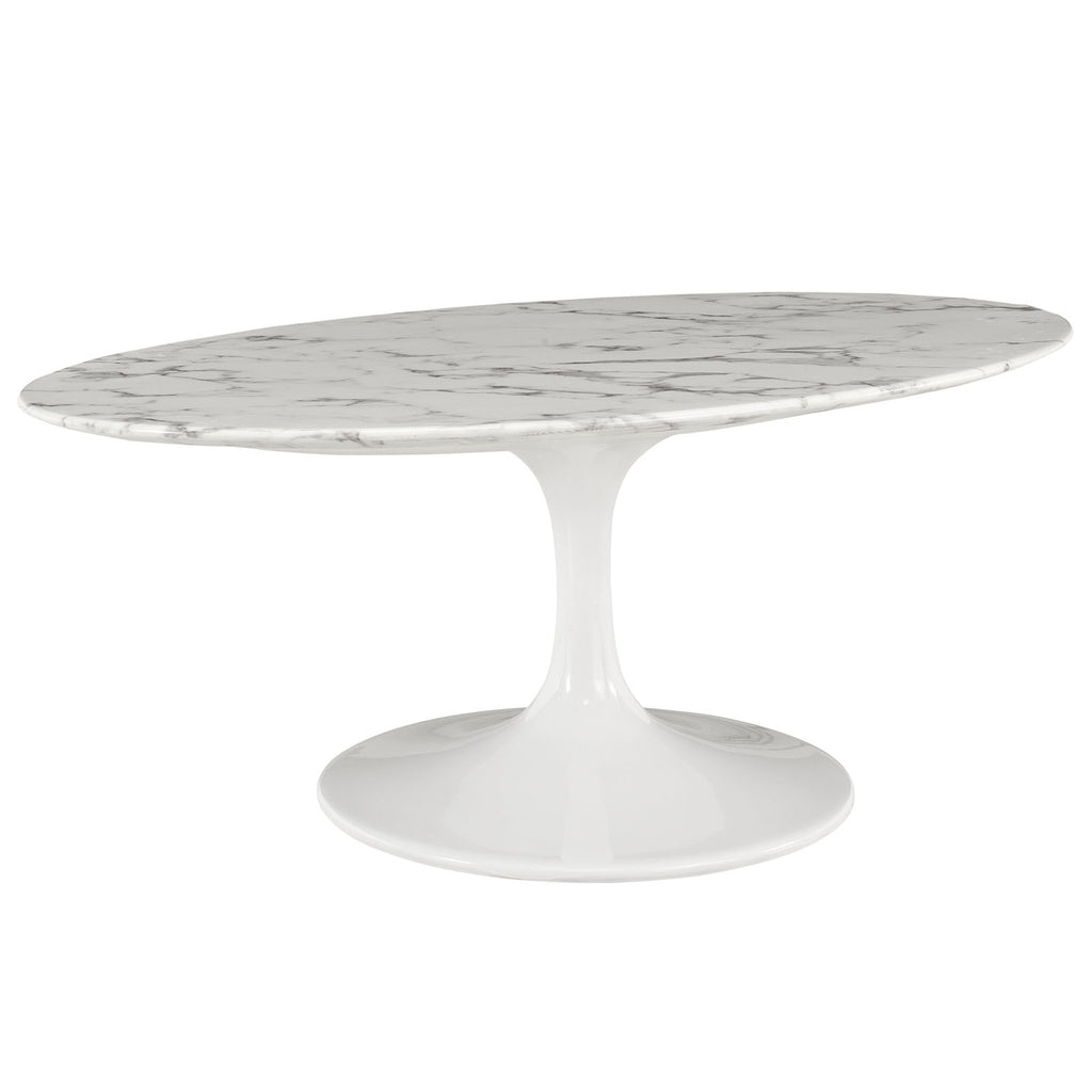 Lippa 42" Oval-Shaped Artificial Marble Coffee Table in White