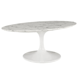 Lippa 42" Oval-Shaped Artificial Marble Coffee Table in White