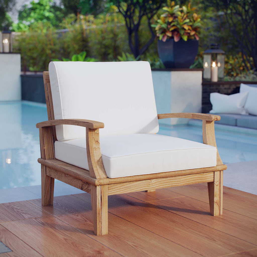 Marina Outdoor Patio Teak Armchair in Natural White