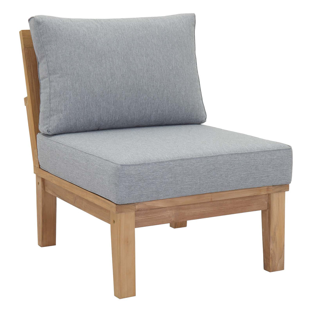 Marina Armless Outdoor Patio Teak Sofa in Natural Gray