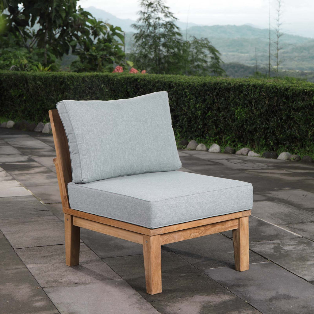 Marina Armless Outdoor Patio Teak Sofa in Natural Gray
