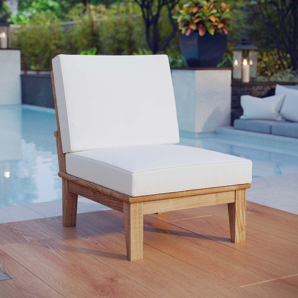 Marina Armless Outdoor Patio Teak Sofa in Natural White