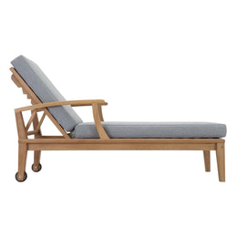 Marina Outdoor Patio Teak Single Chaise in Natural Gray