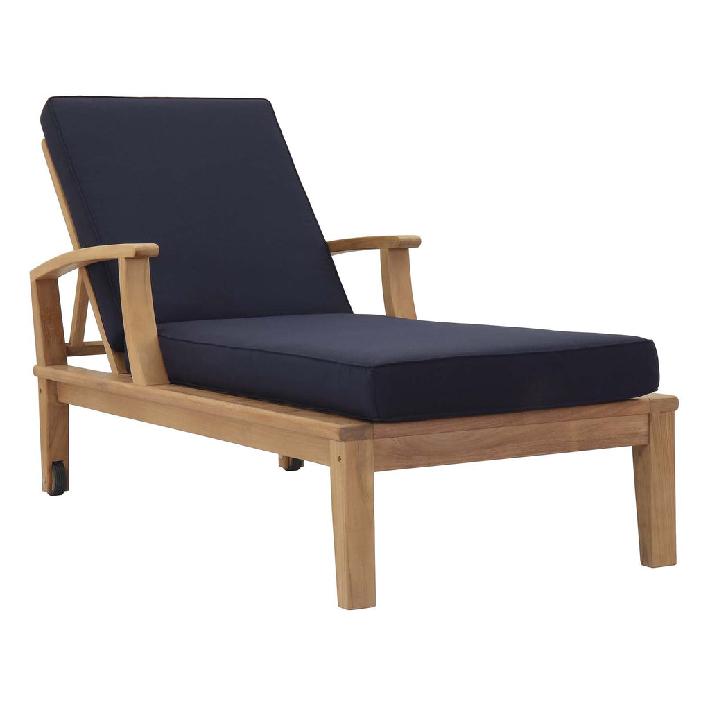 Marina Outdoor Patio Teak Single Chaise in Natural Navy