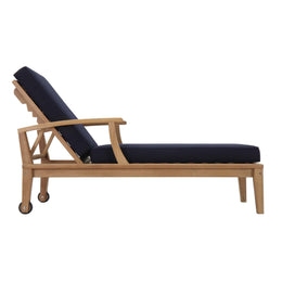 Marina Outdoor Patio Teak Single Chaise in Natural Navy
