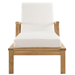 Marina Outdoor Patio Teak Single Chaise in Natural White