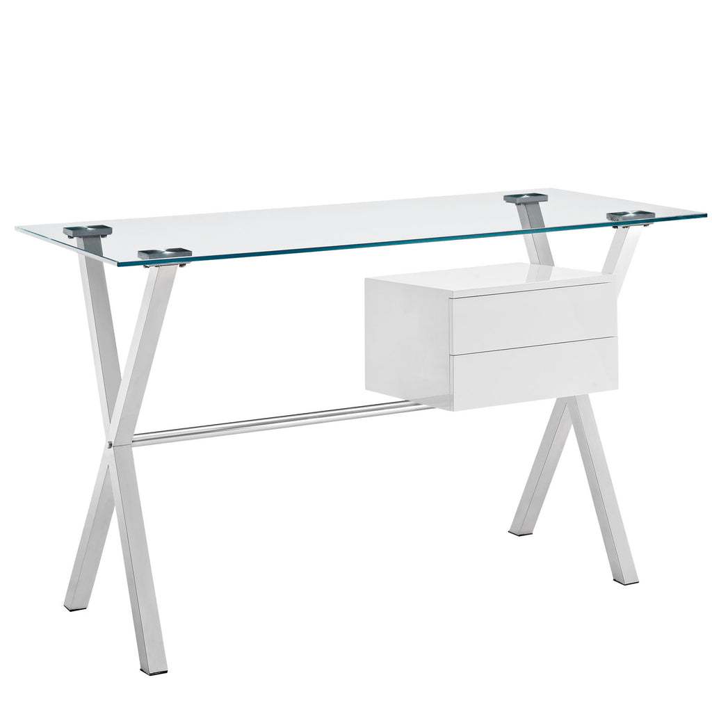 Stasis Glass Top Office Desk in White