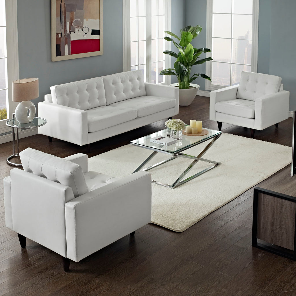 Empress Sofa and Armchairs Set of 3 in White